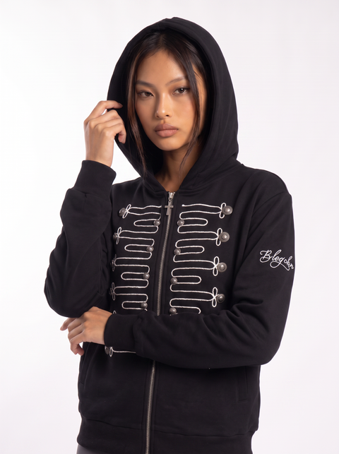 Double-Breasted Embroidered Hooded Cardigan
