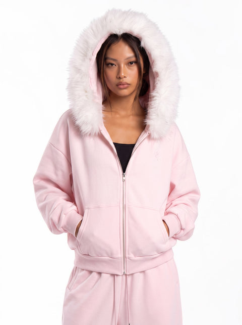 Baby-Pink Detachable Fur-Trim Full Body Set