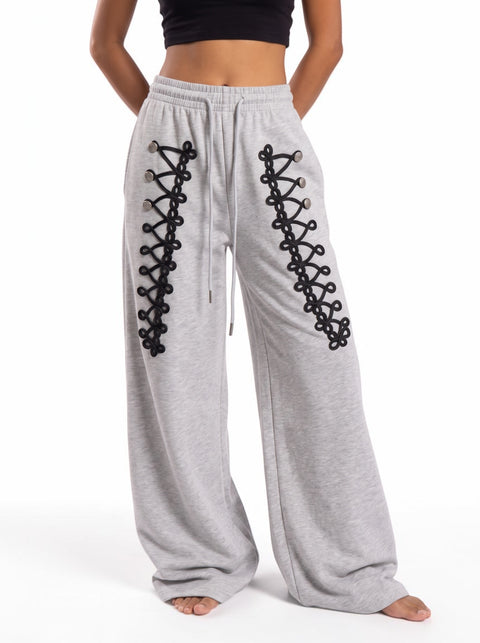 Sabre Cord-Embroidered Wide-Leg Pants