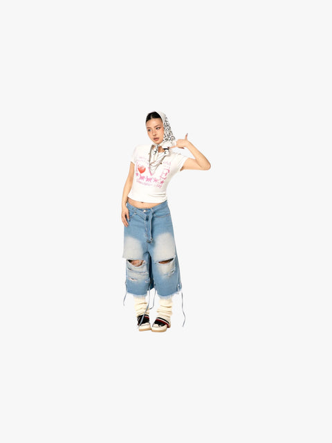 GKIKZ DISTRESSED DENIM BERMUDA JORTS