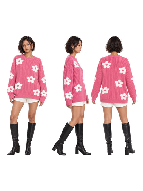 Daisy Jacquard Rib-Knit Sweater