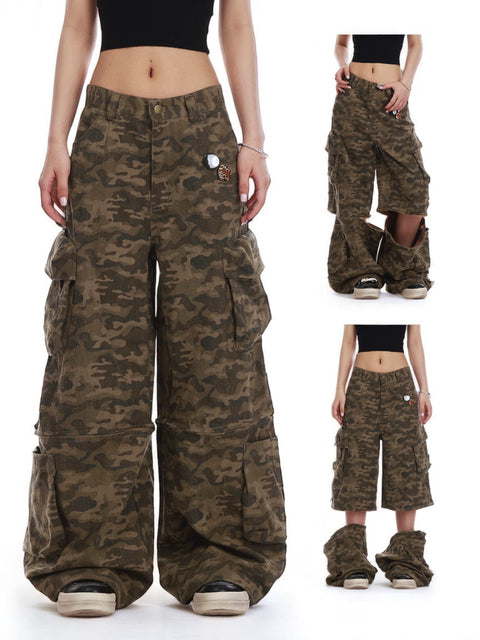 GKIKZ CAMOUFLAGE MULTI-POCKETS DETACHABLE COTTON PANT