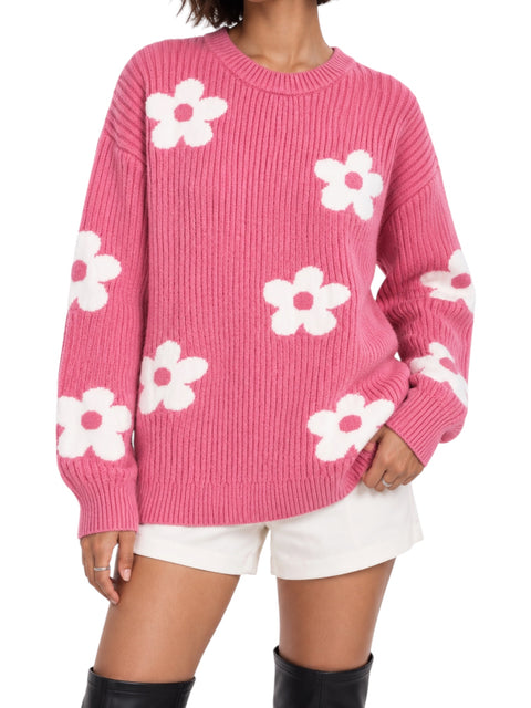 Daisy Jacquard Rib-Knit Sweater