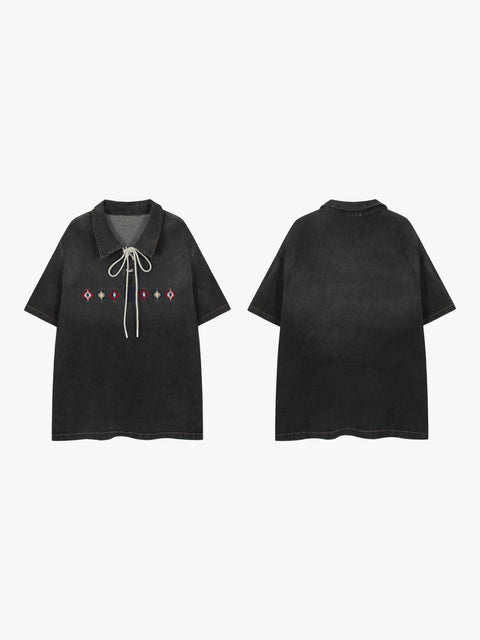 GKIKZ TIE-UP COLLAR WASHED HEAVY COTTON TEES