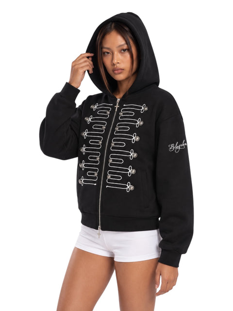 Double-Breasted Embroidered Hooded Cardigan