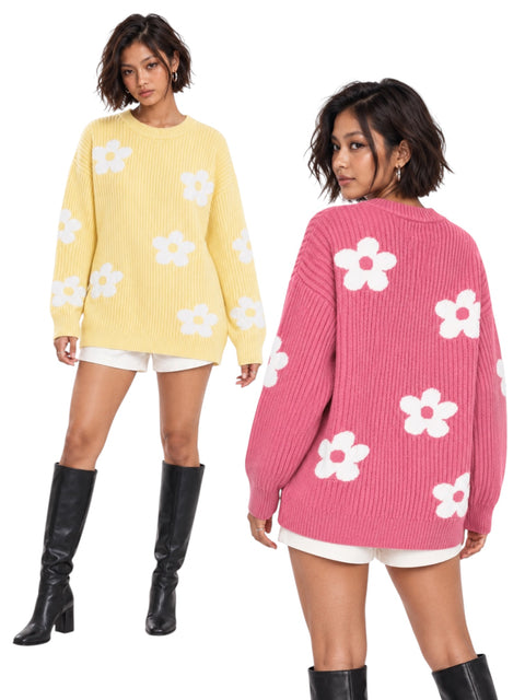 Daisy Jacquard Rib-Knit Sweater