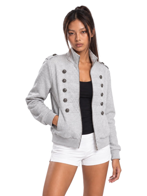 Ornate Round Filigree Zip-Up Jacket - Gray