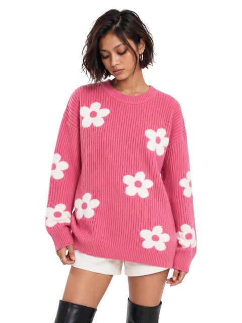 Daisy Jacquard Rib-Knit Sweater