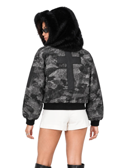 Rose Camo Plush-Hood Utility Jacket