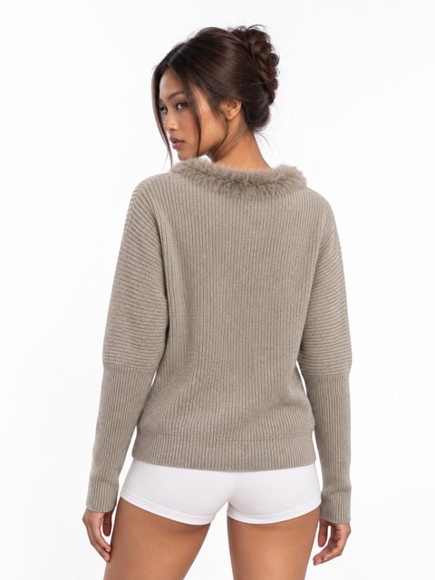 Halo Faux-Fur Collar Knit Sweater