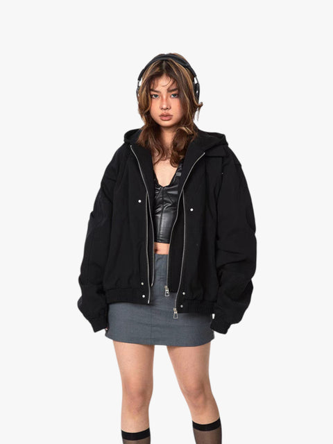 GKIKZ MOUNTAIN CARVING FAKE HOOD JACKET