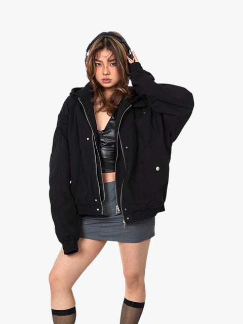 GKIKZ MOUNTAIN CARVING FAKE HOOD JACKET