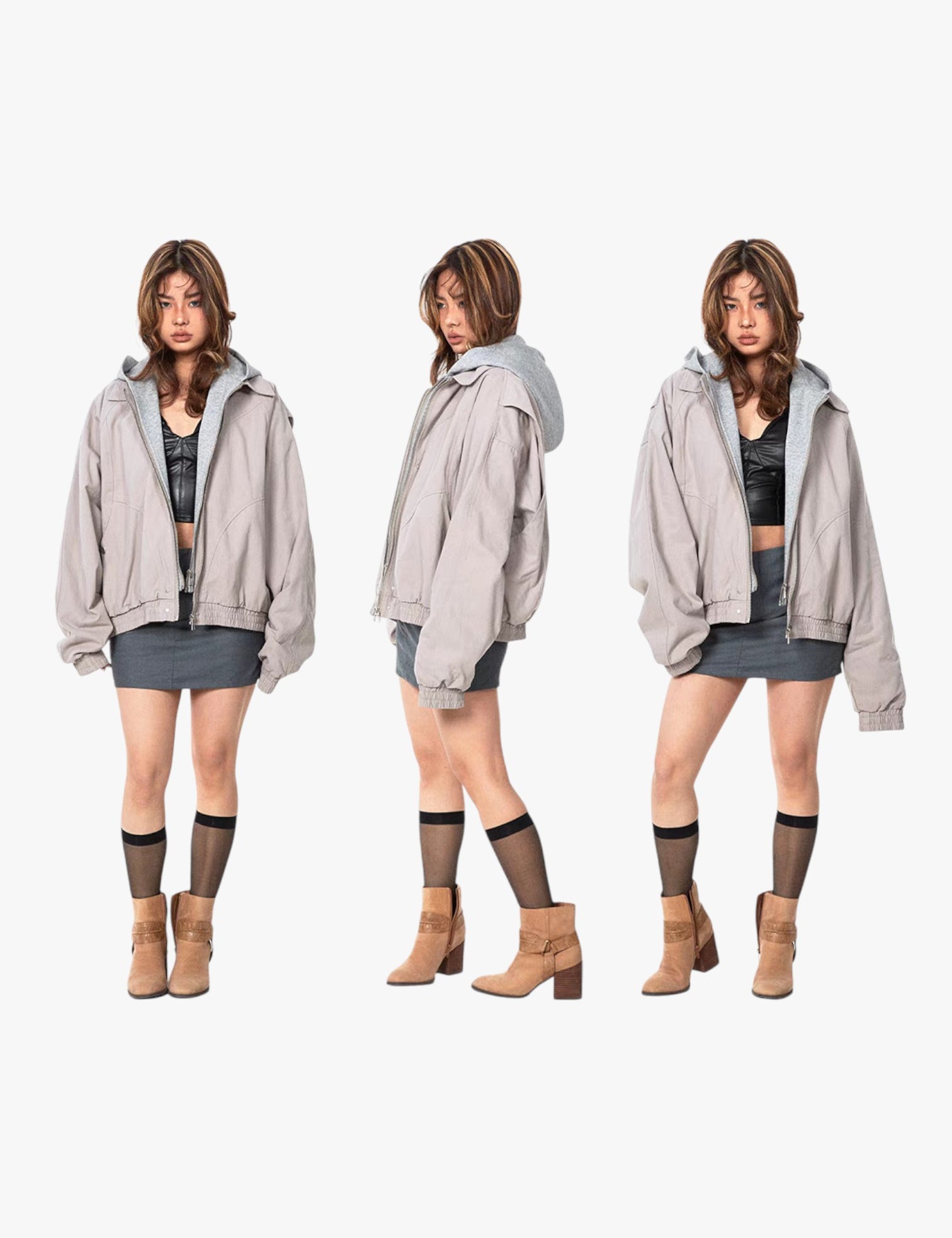 GKIKZ MOUNTAIN CARVING FAKE HOOD JACKET
