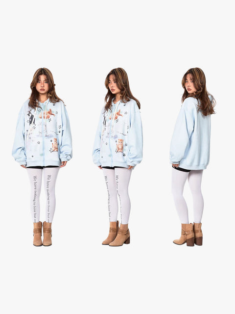 GKIKZ RETRO CAT'S IN SPACE SWEAT HOODED ZIPPER