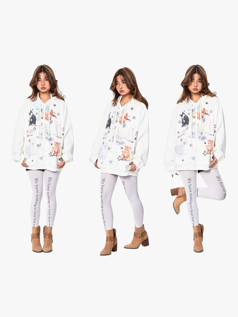 GKIKZ RETRO CAT'S IN SPACE SWEAT HOODED ZIPPER