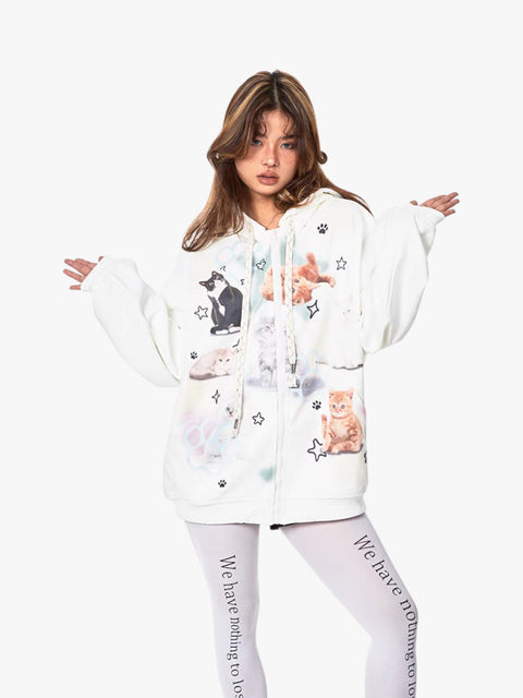 GKIKZ RETRO CAT'S IN SPACE SWEAT HOODED ZIPPER