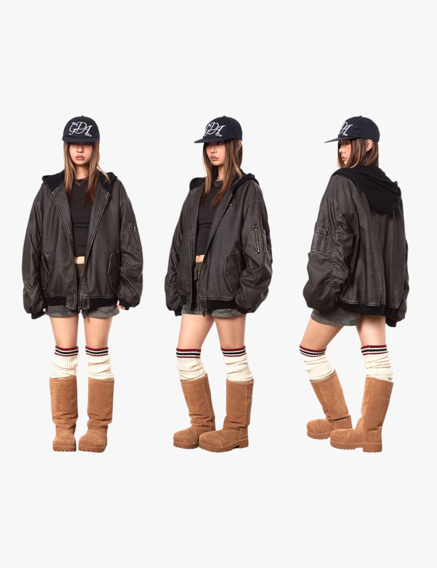 GKIKZ OLD WASHED LEATHER COTTON PADDED JACKET