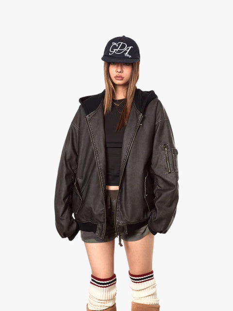 GKIKZ OLD WASHED LEATHER COTTON PADDED JACKET