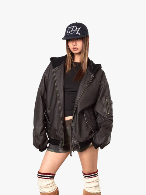 GKIKZ OLD WASHED LEATHER COTTON PADDED JACKET