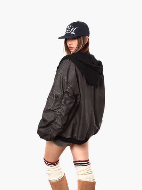 GKIKZ OLD WASHED LEATHER COTTON PADDED JACKET