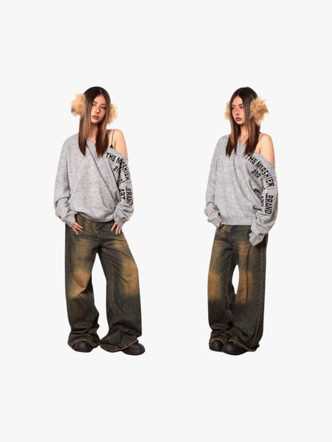 GKIKZ OFF-SHOULDER ASYMMETRIC SWEATER