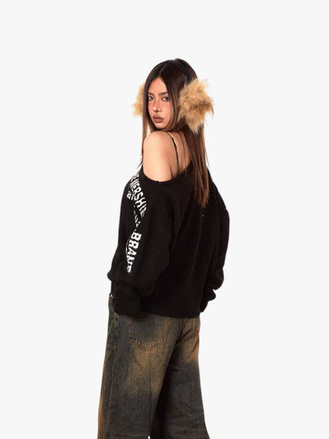 GKIKZ OFF-SHOULDER ASYMMETRIC SWEATER