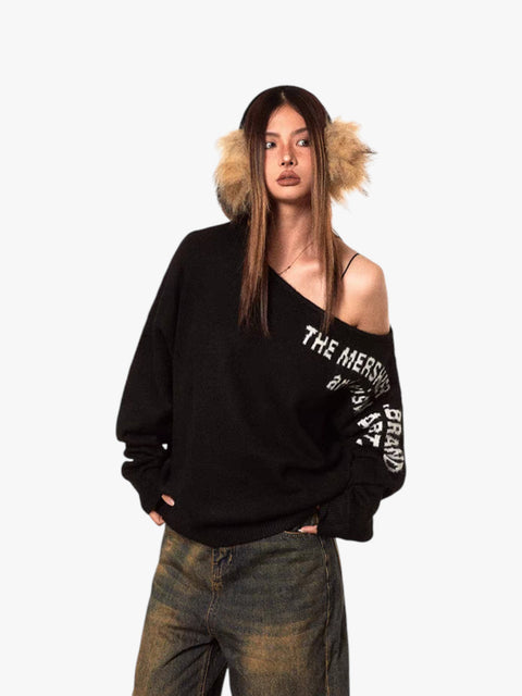 GKIKZ OFF-SHOULDER ASYMMETRIC SWEATER