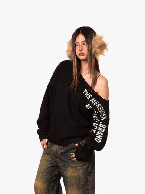 GKIKZ OFF-SHOULDER ASYMMETRIC SWEATER