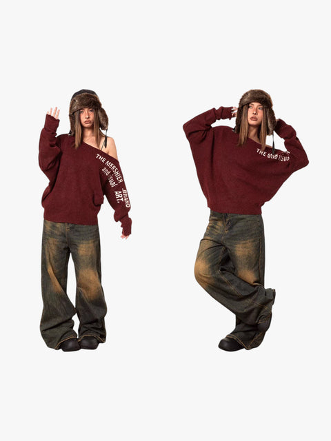 GKIKZ OFF-SHOULDER ASYMMETRIC SWEATER