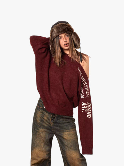 GKIKZ OFF-SHOULDER ASYMMETRIC SWEATER