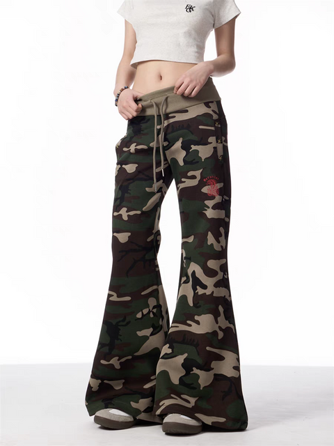 GKIKZ CAMOUFLAGE WIDE-LEG DRAWSTRING PANTS