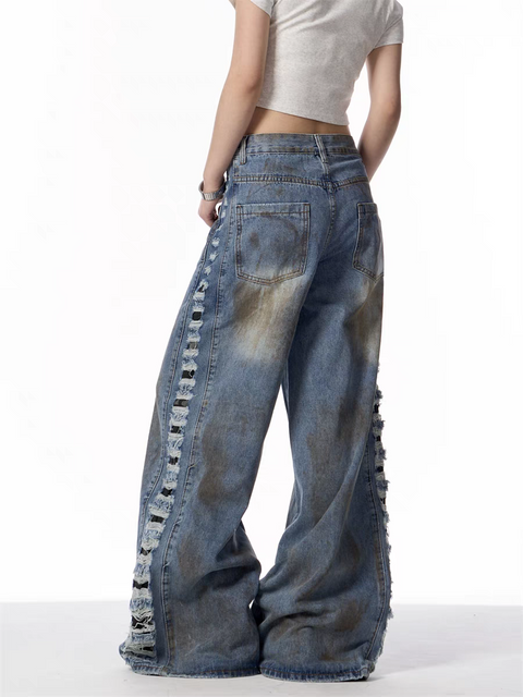 GKIKZ DISTRESSED WIDE-LEG DENIM JEANS