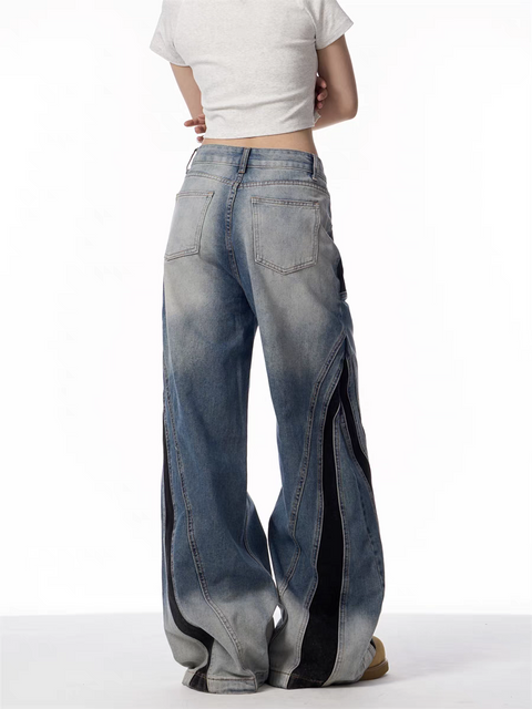 Vintage Patchwork Wide-Leg Denim Jeans