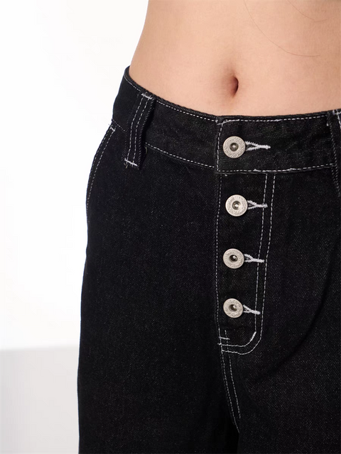 Vintage Black Wide-Leg Cropped Denim Jorts