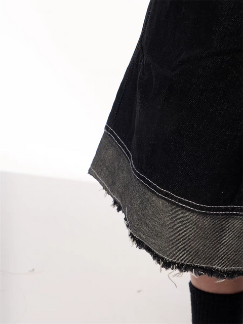 Vintage Black Wide-Leg Cropped Denim Jorts