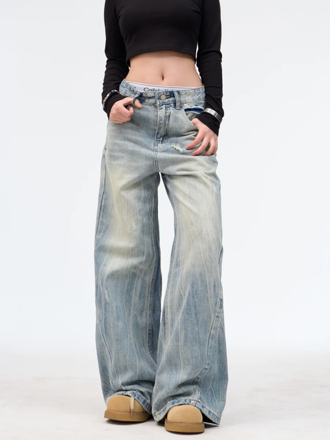 GKIKZ VINTAGE WASHED WIDE-LEG HEAVY DENIM