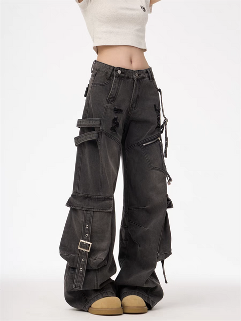 GKIKZ HEAVY-DUTY UTILITY POCKETS DENIM CARGO