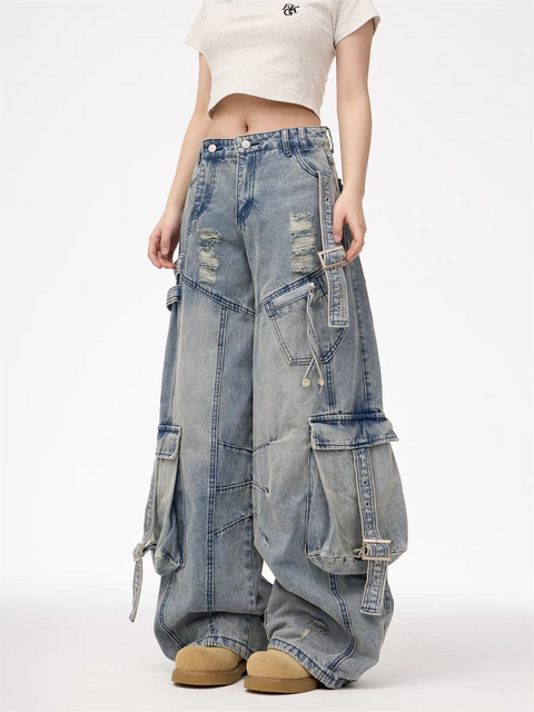 GKIKZ HEAVY-DUTY UTILITY POCKETS DENIM CARGO