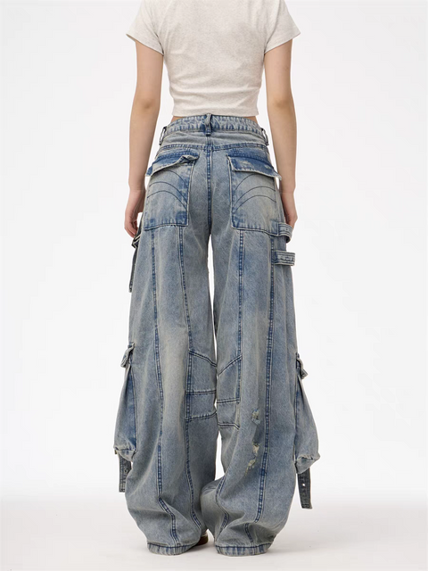 GKIKZ HEAVY-DUTY UTILITY POCKETS DENIM CARGO