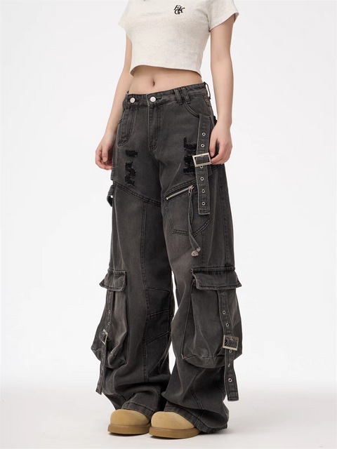 GKIKZ HEAVY-DUTY UTILITY POCKETS DENIM CARGO