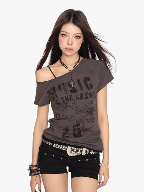 GKIKZ "MUSIC IS THE ANSWER" OFF-SHOULDER TEES