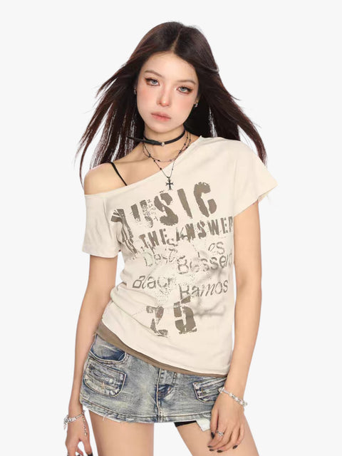 GKIKZ "MUSIC IS THE ANSWER" OFF-SHOULDER TEES