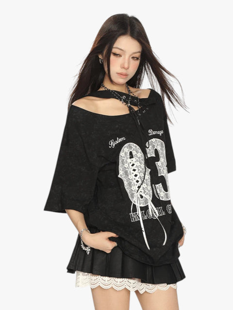 GKIKZ LACE-UP 03 OFF-SHOULDER TEES