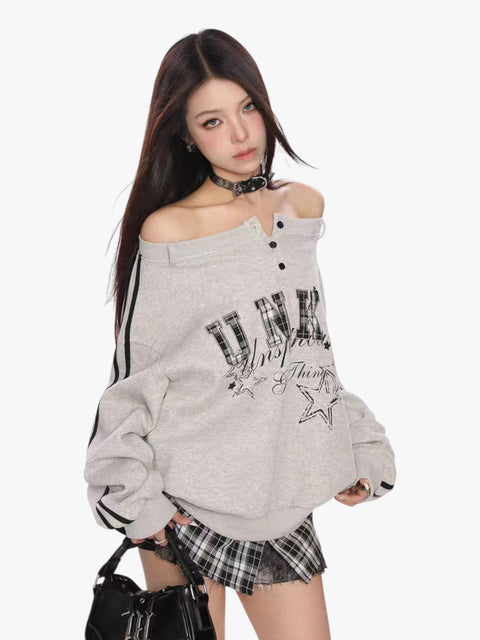 GKIKZ FAKE TWO PIECES OFF-SHOULDER SWEATSHIRT