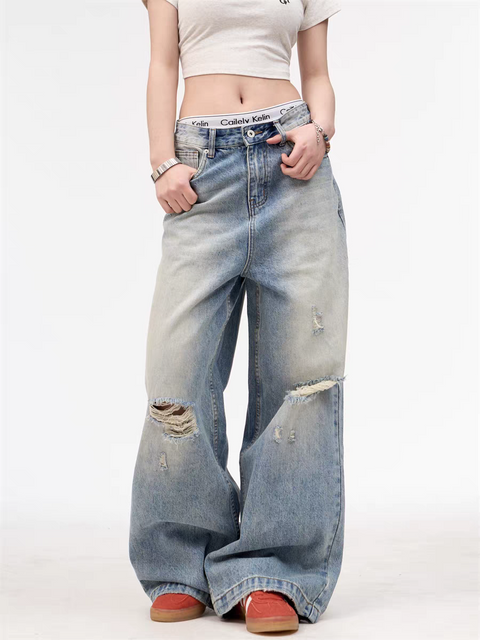 GKIKZ WASHED-OUT WIDE-LEG HEAVY DENIM