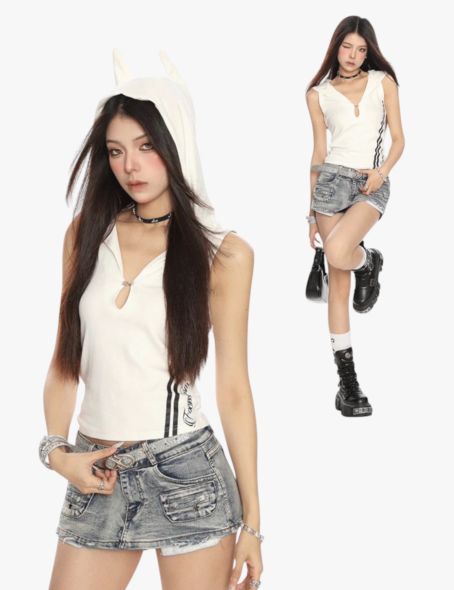 GKIKZ CAT V DEEP HOODED SLIM-FIT TOP