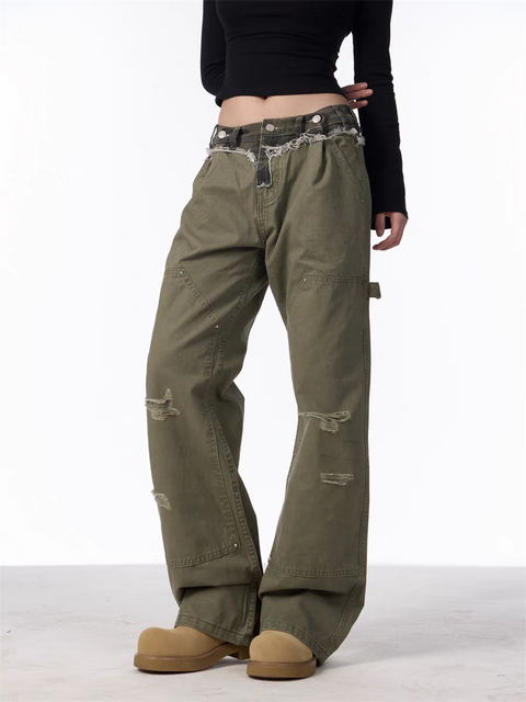 GKIKZ DISTRESSED UTILITY CARGO PANTS