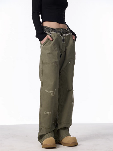GKIKZ DISTRESSED UTILITY CARGO PANTS