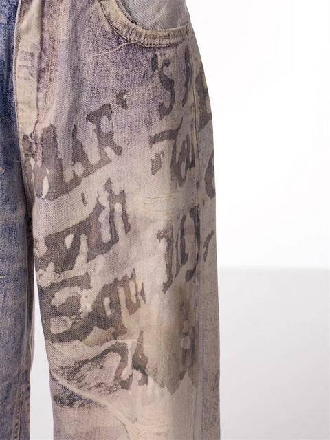 GKIKZ VINTAGE WASHED GRAFFITI WIDE-LEG PANTS