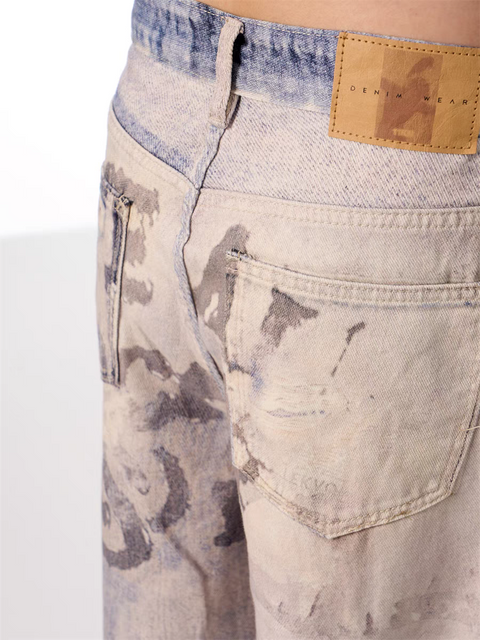 GKIKZ VINTAGE WASHED GRAFFITI WIDE-LEG PANTS